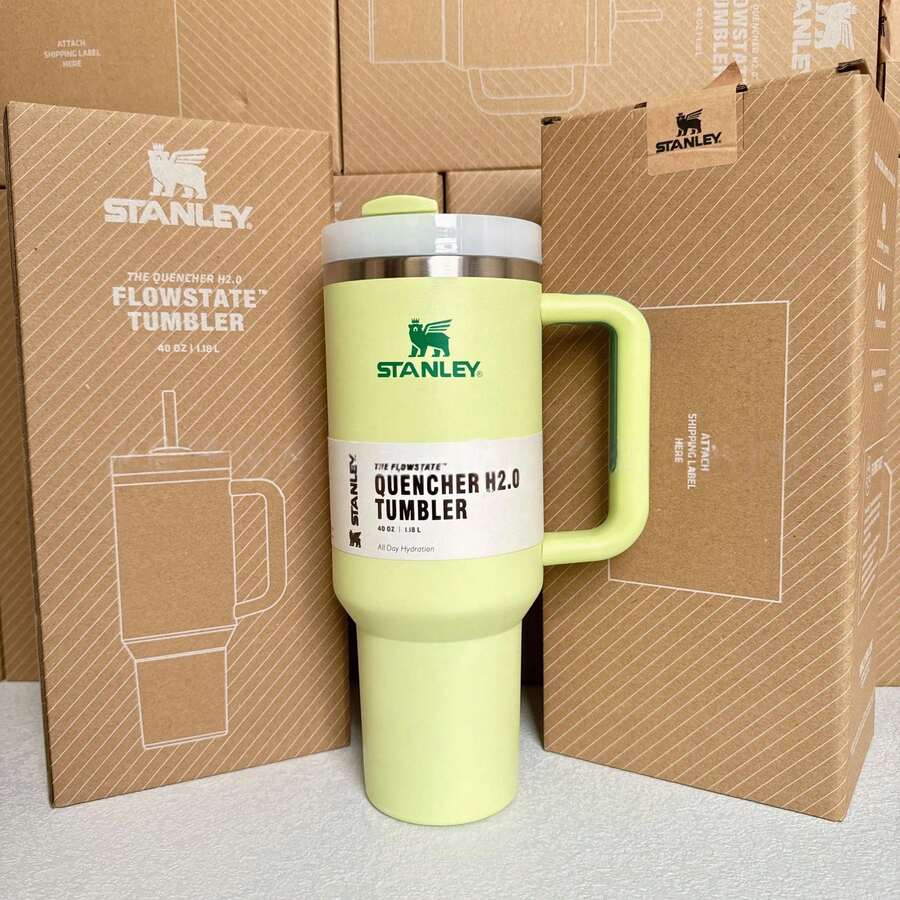Stanley H2.0 Tumbler With Handle And Straw 40 Oz | Flowstate 3-Position Lid | Cup Holder Compatible For Travel | Insulated Stainless Steel Cup - Màu xanh chanh - Xem 1