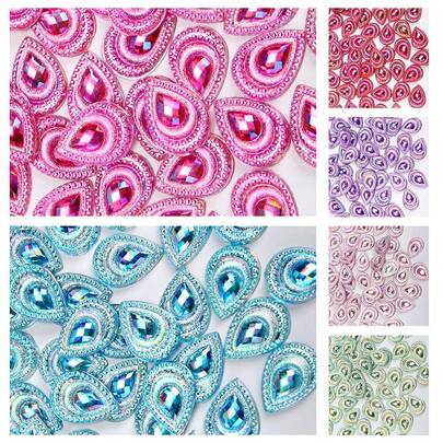 ICIQ 20/40pcs 13mm*18mm 18*25mm Peacock Tail Shaped High Quality Non-Hot Fix Flat Back Resin Rhinestone Crystal Glitter DIY Crafts