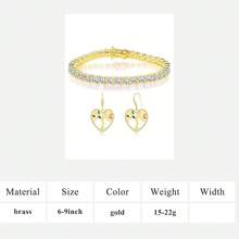 MDFUN 1条金色时尚百搭4.0毫米锆石手链+镂空心形生命之树锆石耳环套装，适合女性日常佩戴，圣诞礼物 - 金色 - 查看 12