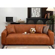 Waterproof Stretch Sofa Cover, Pet-Scratch Resistant Couch Protector, Universal Solid Color 1/2/3/4 Seater Slipcover With Non-Slip Foam Strips, Machine Washable All-Season Furniture Cover - Orange-red - View 1
