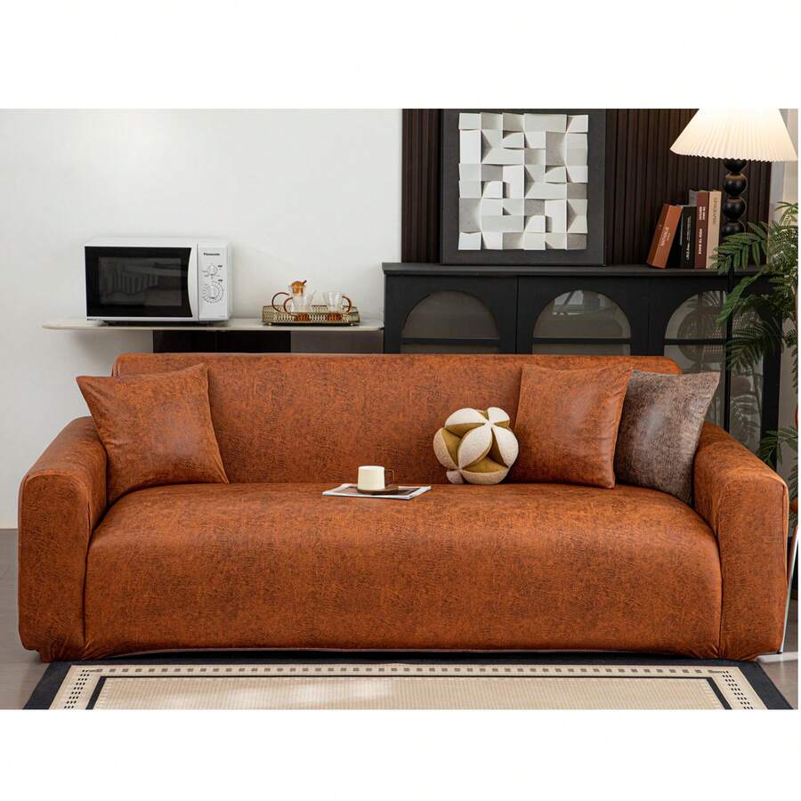 Waterproof Stretch Sofa Cover, Pet-Scratch Resistant Couch Protector, Universal Solid Color 1/2/3/4 Seater Slipcover With Non-Slip Foam Strips, Machine Washable All-Season Furniture Cover - Orange-red - View 1