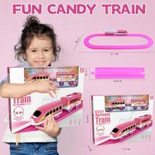 Juegos de trenes rosas para niños pequeños Juguetes de trenes electricos musicales con camion de helados DIY rompecabezas 3D de espuma kit de construccion de escena de fiesta y muñecas para niñasToque real, tren genial - Multicolor - Ver 8