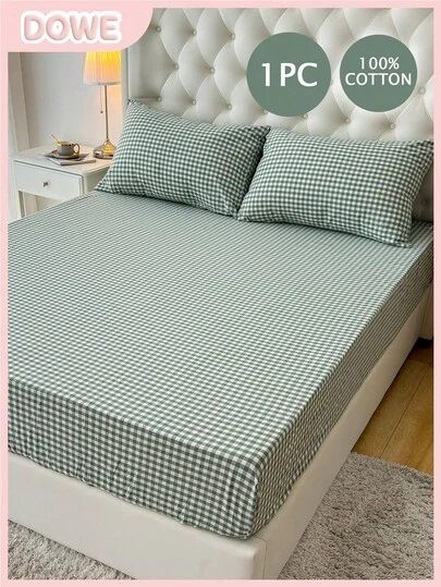 1pc 100% Cotton Fitted Sheet, Woven Washed Cotton, Linen Texture, Natural Fiber, Suitable For 30cm Thick Mattress, Unisex Dorm Bedding, School Bedding, Dorm Decor, Minimalist Bedroom Decor