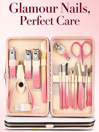 7/13/19 delar manikyrset, rosa nagelklippare, pedikyrvårdsverktyg, professionellt groomingkit för kvinnor - premium rostfritt stål med resefodral, presenter till kvinnor