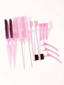 Set de 12 piezas de peines y pinzas para el cabello para niños, equipado con 2 peines de nailon, 2 cepillos de bordes de cabello de doble cara, 2 peines de cola de ratón suaves y 6 pinzas de pato, perfecto para crear peinados elegantes y a la moda - Multicolor - Ver 6