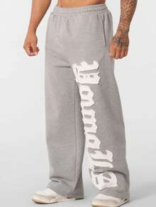 Pantalones Wide Leg al Estilo Americano con Estampado de Letras Llamativo para Hombre/Mujer, Corte Holgado y de Moda - Nuevo - Ceniza - Ver 8