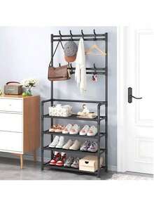 Zapatera Con Niveles Ajustable Y Perchero. Estante de almacenamiento, Perchero de entrada, perchero y estantería para zapatos, Organizador multifuncional colgante de gorras y chaquetas,Estantería para ropa,Zapatero para armario,organizador de zapatos con sombrero, perchero, estante de entrada para almacenamiento grande Zapatero para armario organizador de zapatos con sombrero, perchero, estante de entrada para almacenamiento multifuncional,8 ganchos y 4 niveles para la decoración del salón,