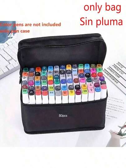 80支装马克笔套装，配有大容量收纳盒、多功能帆布笔筒和便携式折叠笔袋，是收纳80支彩色马克笔、铅笔盒和文具的完美节日礼物。