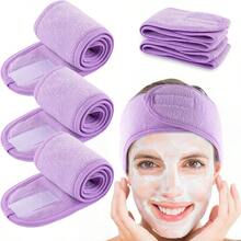 Diadema de spa Wrap Tejido de rizo 4 unidades Toalla elstica para bao, maquillaje y deporte negro - Púrpura claro - Ver 1