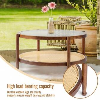 Side Coffee Table 31 Round Outdoor Double Layer Walnut With Storage Open Shelf