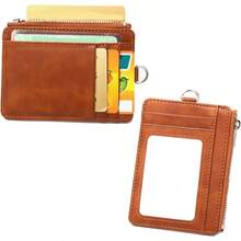 Prctica Cartera Con Porta Credencial De PU Con Diseos De Bloqueo Ranuras Para Tarjetas Y Cordn Desmontable Para Un Fcil Acceso Porta Credencial Profesional - Azul + Con cordón - Ver 2
