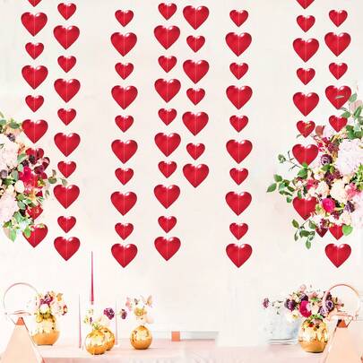 Valentine's Day/Wedding Party Decorations, Shiny Red Heart Shaped Wreath, Streamers, Hanging Ribbon Banners, Suitable For Anniversary, Singles Party, Engagement, Wedding, Bridal Shower And Birthday Party Supplies