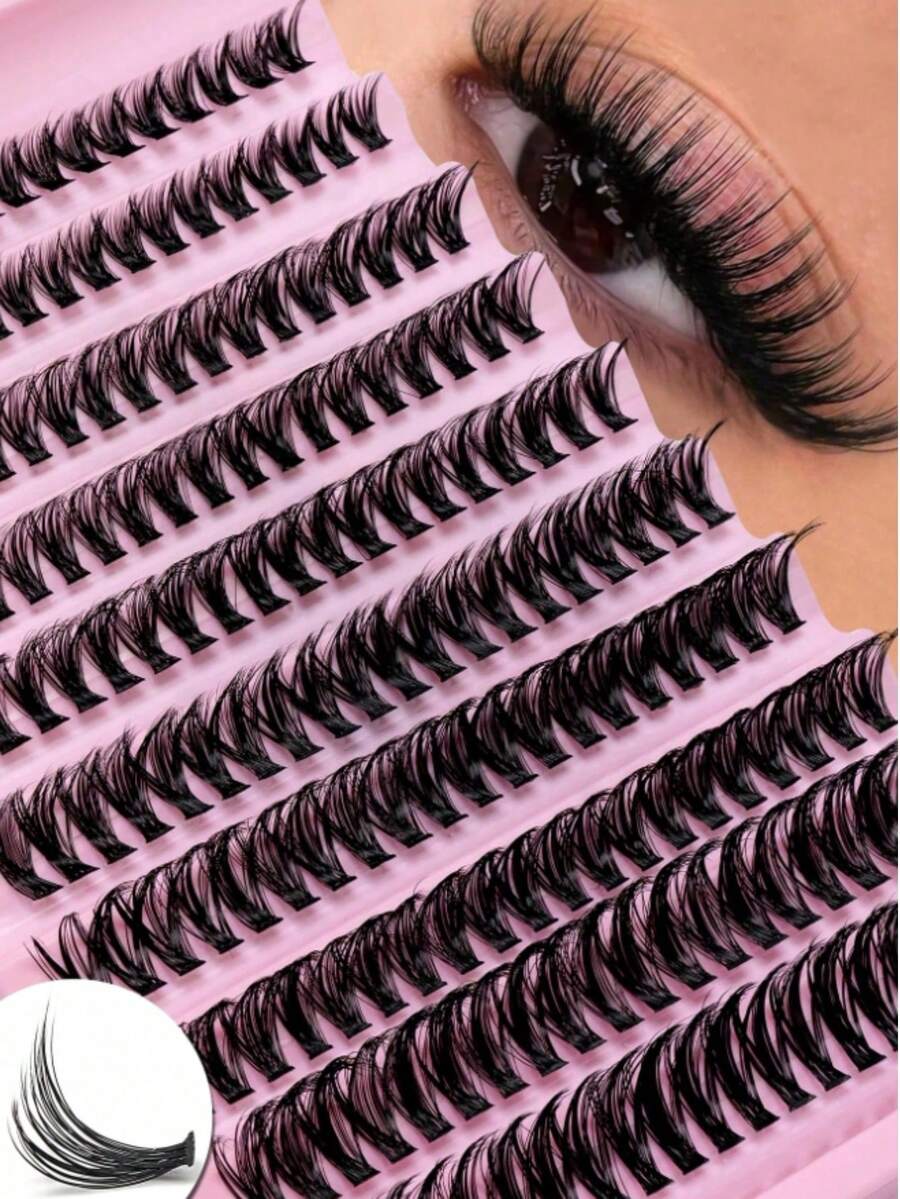 200 Büschel D-Volumen Wimpernverlängerungen mit natürlicher Optik und gemischter Länge 8-16mm. Handgemachte Wimpernverlängerungen mit flauschigen und weichen Wimpernbüscheln. Wimpernbüschel mit einzelnen Wimpern. Geeignet für den Alltag, Hochzeiten, Dates, Partys, Musikfestivals, Halloween, Weihnachten und andere Anlässe. - D - Übersicht 1