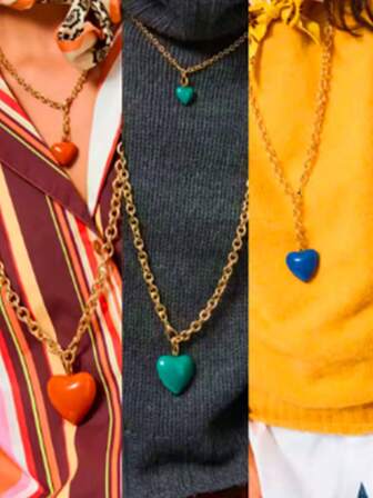 שרשרת ארוכה עם תליון לב 1pc, תכשיט אופנה לנשים, עיצוב חדש ללבוש יומיומי