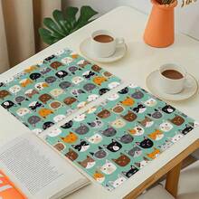1/4/6/8/12 Peças Jogos Americanos Laváveis Impressos com Padrão de Gato, Protetores de Superfície de Mesa, Tapetes de Mesa de Jantar Interno e Externo, Adequados para Festas de Feriados, Cozinha e Jantar