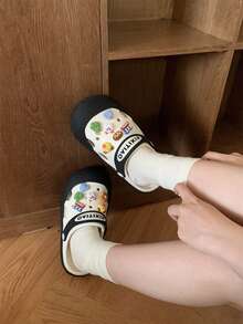 XIXITIAO 1 Pair Cute Round Toe Versatile Comfortable Breathable Lightweight Slip-On Sandals - Black and White + Little Monster - View 11