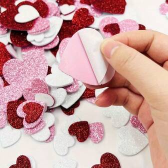 63张泡沫闪光贴纸，心形DIY贴纸，适用于礼品盒、礼品袋、卡片、派对装饰、礼品标签、情人节装饰