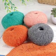 50g 450m/492yds Soft Shiny Sequin Yarn, Crochet Knitting Fluffy DIY, 40% Acrylic, 30% Mohair, 30% Rayon, Fashion Soft Lace Knitted Yarn For Sweater, Shawl, Beaded Yarn - Sequined Mahair 1 - View 2