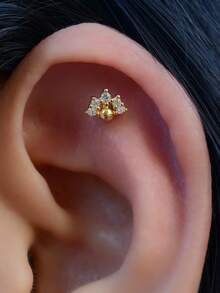 1 pieza Pendiente de tuerca con forma de flor, de cobre con cuentas y circonita cúbica, de diseño delicado, con rosca interna, para perforaciones en cartílago, trago, daith, hélix, concha, snug, lóbulo superior, rook, nariz y otras perforaciones corporales, hipoalergénico, para mujeres y niñas, 16G - Un par de pendientes de circonita esférica de fondo plano. - Ver 5