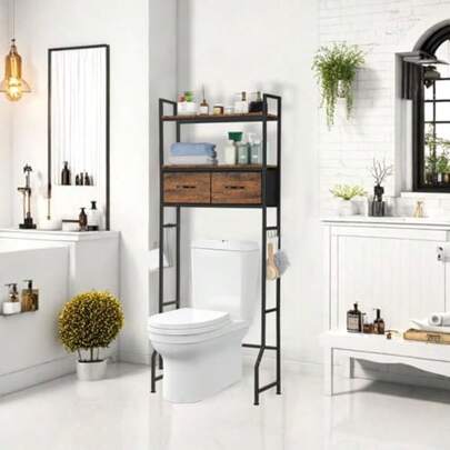 Bathroom Furniture SetsEstantería sobre el Inodoro Organizador de baño de 2 Niveles Estante de Almacenamiento de Baño Ajustable 4 Ganchos Móviles y 1 Portarrollos de Papel Higiénico Se Adapta la Mayoría de los Inodoros