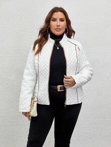 Giolshon 女款休閒大尺碼連帽外套附口袋，輕量羽絨外套，適合春秋日常穿著大尺碼服飾 - 白色 - 查看 6