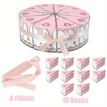 10pcs Triangle Paper Gift Boxes With Ribbons, Pink & Blue Paper Jewelry Boxes, Wedding Gift Packaging Boxes, Birthday Party Supplies - Multicolor - View 9