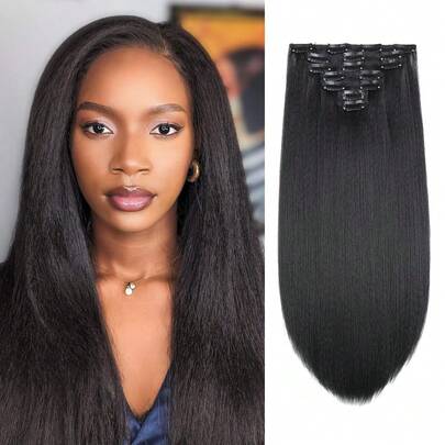 12-28Inch Clip In Hair Extensions Snythetic Hair Clip Ins Double Weft Kinky Straight Clip Ins For Women 7pcs Clip On Hair Extensions Synthetic Hair