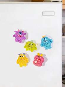 2/5pcs Monster Fridge Magnets, Funny Cute Monster Fridge Stickers, Cartoon Ugly Resin Creature Fridge Magnets, Creative Cabinet Decor, Cool Gift For Boys, Kids And Teens, Home Decor Party Favor, Holiday Gift - Plush Monster - View 1