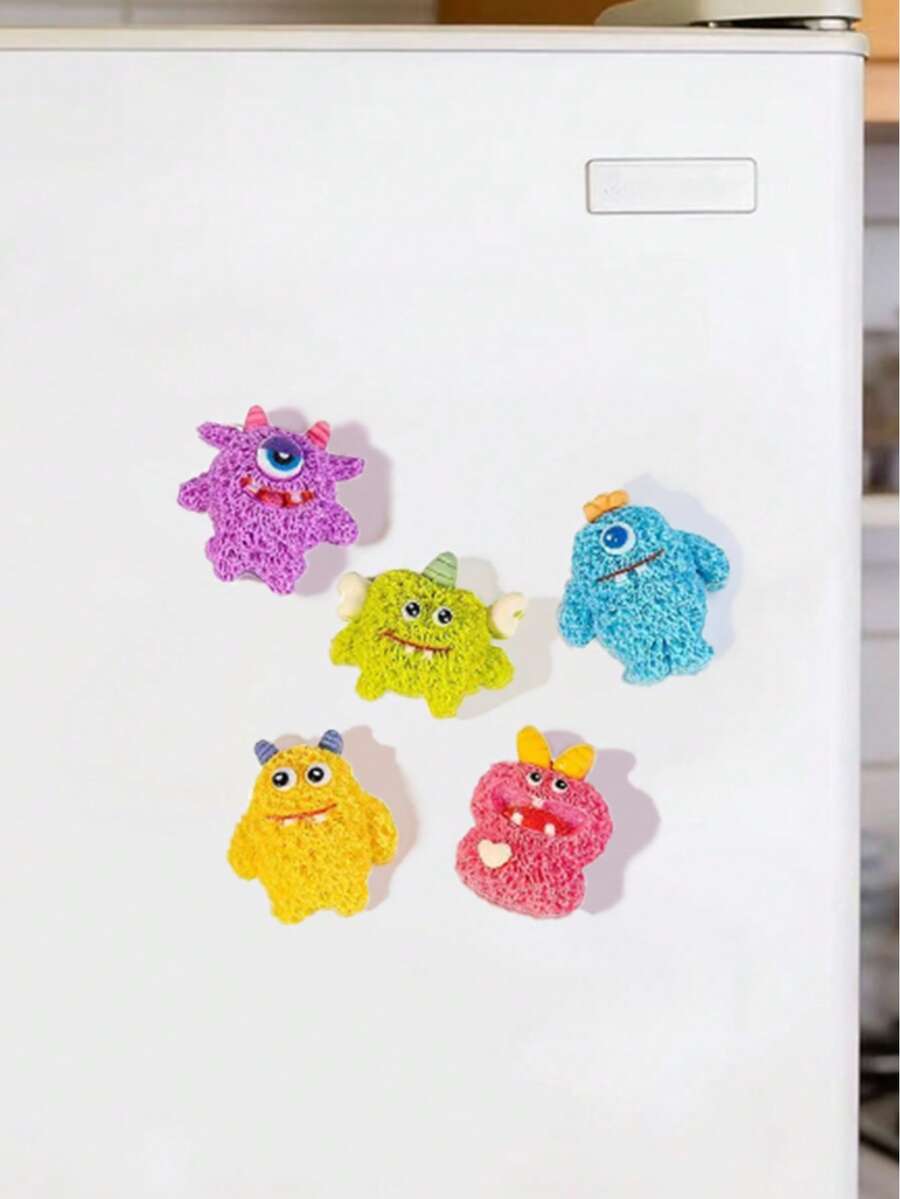 2/5pcs Monster Fridge Magnets, Funny Cute Monster Fridge Stickers, Cartoon Ugly Resin Creature Fridge Magnets, Creative Cabinet Decor, Cool Gift For Boys, Kids And Teens, Home Decor Party Favor, Holiday Gift - Plush Monster - View 1