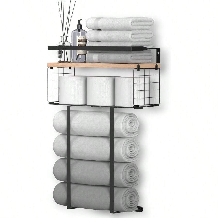 Bathroom Furniture Setsタフコ Tafuco Toallero para BañoToallero con Estante Toallero de Pared Accesorios de Baño Hotel Cocina (B) - B - Ver 1