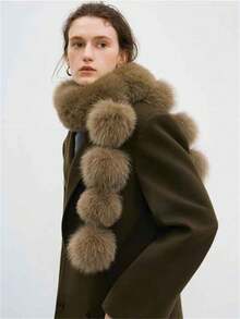 仿狐狸毛围巾，韩式百搭毛球仿毛皮围巾，双面保暖防风毛领围脖