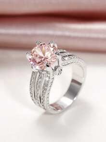 1 PC Elegant Cubic Zirconia Ring For Women For Valentine's Day Gift Wedding Anniversary Party Jewelry - Champagne - View 2