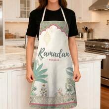 1件斋月图案印花围裙，斋月祝福，斋月礼物，斋月装饰，100%涤纶，无袖，颈带设计，适合烹饪、烘焙和招待客人，非常适合居家、餐厅、派对、户外烧烤等场合。| 色彩鲜艳的围裙 | 涤纶围裙 | 印花围裙 - 彩色 - 查看 3
