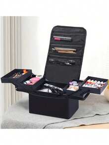 超大容量化妆箱套装 - 旅行化妆收纳包，带防水刷架和可调节隔板 - 专业化妆师和美妆爱好者的理想之选！圣诞礼物、礼品、趣味礼物、斋月礼物、个性化礼物 - 彩色 - 查看 5