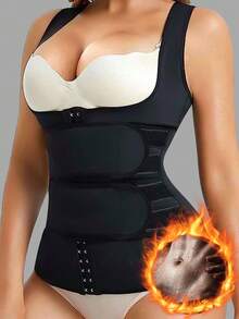 1pc Women's Plastic Waist Cincher Sports Belt With Hook And Loop Closure, Slimming Underwear With Chest Support And Abdominal Tightening - Black - View 10