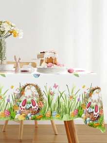 1 pieza Mantel de Pascua, 220x130cm, Mantel desechable de plástico con diseño de conejo de Pascua, huevos, polluelos, mantel rectangular con diseño de flores de primavera y cola de conejo, adecuado para decoración de mesa de cocina y comedor en el hogar, suministros para fiesta de Pascua - Multicolor - Ver 5