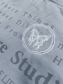 Oversized-Pullover-Sweatshirt für Damen mit überschnittenen Schultern, avantgardistischem Grafikprint, taillierter Passform, Kapuze mit Kordelzug, lässigem Sweatshirt für Outdoor-Aktivitäten, vielseitigem Streetwear-Stil im College-Look, atmungsaktivem Langarmshirt für Damen, Streetwear-Sweatshirt - graublau - Übersicht 7