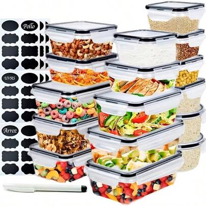 YQQ Juego de 16 recipientes herméticos para almacenamiento de alimentos organización y almacenamiento de cocina sin BPA contenedor de plástico transparente con tapas resistente a frio o calor.5735