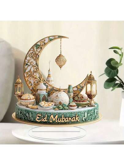 1个时尚斋月灯笼，亚克力材质，星月图案 - 客厅、厨房或卧室的完美家居装饰 - 蘑菇礼品