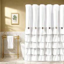1pc Pure Polyester Coconut Button Ruffle Shower Curtain, Handmade Ruffle Trim, Pure Polyester Bathroom Accessory, Bathroom Window Curtain, 72*72inch/182cm*182cm - Multicolor - View 7