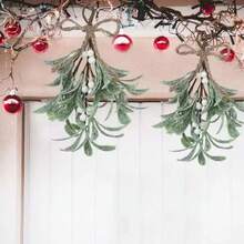 2 Packs Of Hanging Artificial Mistletoe Decorations, Frosted Mistletoe Hanging Ornaments, Suitable For Trees, Mantels, Walls, Doors And Windows, Party Gifts, Home Decor, Valentine's Day Gifts, Christmas Decorations, Room Decorations - Multicolor - View 4