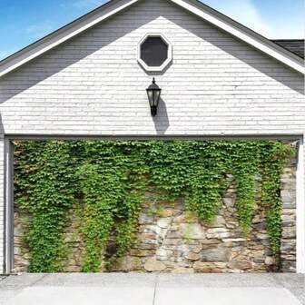 复古石墙绿常春藤叶图案涤纶车库门壁画，自然风景背景，适合新娘送礼会和生日派对，也是房间装饰的绝佳选择。