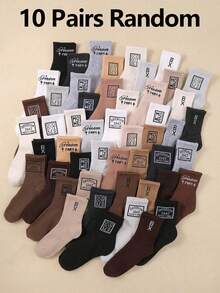 10双儿童男女通用船袜，印有英文字母和数字图案，尺码6-7，趣味运动袜，适合日常穿着和运动，柔软舒适，无缝设计，有机材料，款式随机。