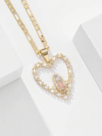 1pc Classic European Style Copper Material Guardian Angel Guadalupe Virgin Mary Pendant Necklace, Limited Edition, Suitable For Christmas/Thanksgiving/Halloween/Mother's Day/Valentine's Day Gifts For Couples/Friends/Godparents, Catholic First Communion, Gifts, Daily And Holiday Wear For Prayer