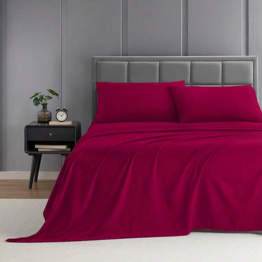 Juego de Sábanas Lisas, Tacto Algodón, Ideal para usar durante todo el año. Colores Vibrantes. - Rosa Fucsia - Ver 1