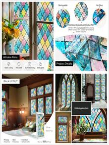 1卷装，宽度可选30/45/60/90厘米，隐私窗膜，自粘式隐私膜，不透明，无需胶水，防紫外线，装饰性彩色玻璃膜，窗帘，磨砂窗膜 - 彩色 - 查看 22