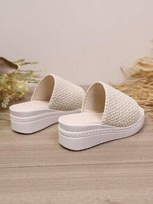 1 Pair Women's Woven Platform Wedge Heel Summer Slide Sandals