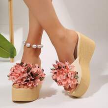 Dép đế xuồng dày dặn trang trí nơ dành cho nữ, dép hở mũi nhẹ, thích hợp cho bãi biển, hoạt động thường ngày và ngoài trời. - Hồng - Xem 5