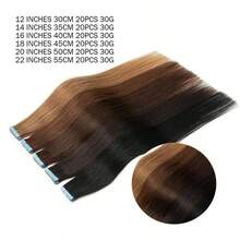 20片装胶带式接发，真人发，12-24英寸，隐形胶带式接发，无缝双面胶带接发，真人发胶带式接发，圣诞节接发 - 彩色 - 查看 5