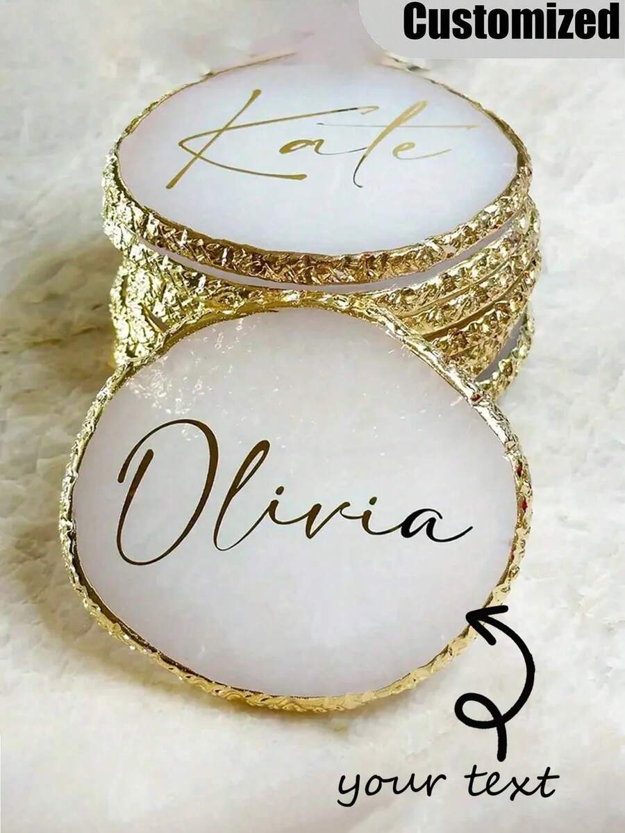 Personalized Resin Coasters, Personalized Name Coasters, Customized Round Nail Art Palette, Personalized Customized Beverages, Customized Engraved Marble Texture Wooden Coasters, Resin Coasters, Customized Nail Art Photo Board, Round Nail Art Palette, Resin Agate Nail Art Palette Display Board Tools, Wedding, Business Cards, Jewelry, Colored Plates, Bridesmaids, Personalized, Unique, Ideal Gift For Him - Multicolor - View 1